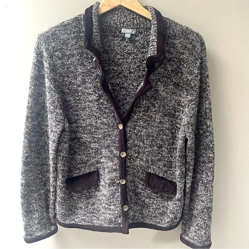 J jill brown boucle Marino wool blend cardigan Sz M